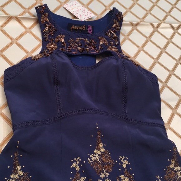 Beautiful Free People Dream Garden Embroidered  Blue Dress Sz.2 - Picture 14 of 15
